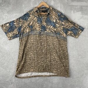 Croft & Barrow Shirt Mens Large Brown Tropical Palm Leaf Rayon Geometric Summer